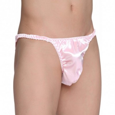 Briefs Men's Underwear Satin Tanga Bikini Briefs Panties - Baby Pink - CL194SAL03M