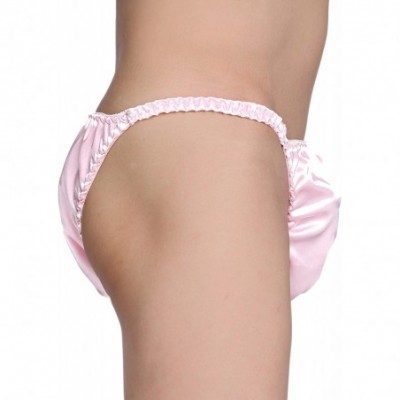 Briefs Men's Underwear Satin Tanga Bikini Briefs Panties - Baby Pink - CL194SAL03M