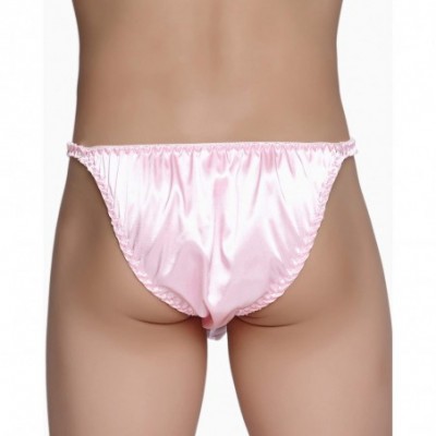 Briefs Men's Underwear Satin Tanga Bikini Briefs Panties - Baby Pink - CL194SAL03M