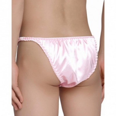 Briefs Men's Underwear Satin Tanga Bikini Briefs Panties - Baby Pink - CL194SAL03M