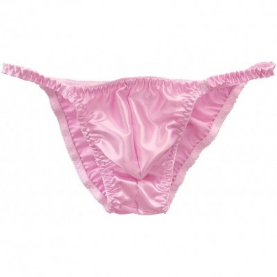 Briefs Men's Underwear Satin Tanga Bikini Briefs Panties - Baby Pink - CL194SAL03M