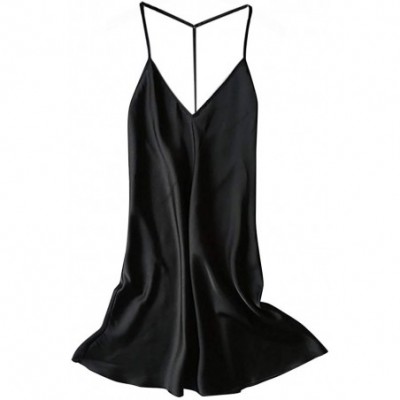 Nightgowns & Sleepshirts Ladies Sexy Silk Satin Night Dress Sleeveless Nighties V-Neck Summer Lace Gown - A - CL195SHW5KO