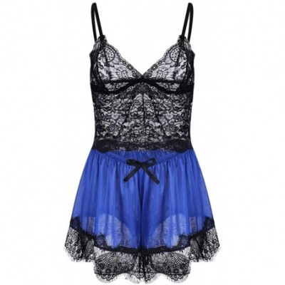 Garters & Garter Belts New Women Silk Lace Top Camisole Bow Shorts Pajamas Lingerie Sleepwear Set S-3XL - Blue - CX190TKASRD