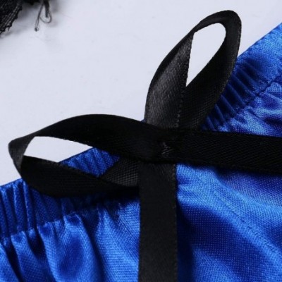 Garters & Garter Belts New Women Silk Lace Top Camisole Bow Shorts Pajamas Lingerie Sleepwear Set S-3XL - Blue - CX190TKASRD