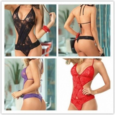 Baby Dolls & Chemises Temptation Pajamas for Women Sexy Lingerie Lace Teddy Bikini Snaps Crotch Babydoll Pajama Underwear Clu...