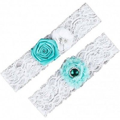 Garters & Garter Belts Women's Wedding Garter Belt 2 Pcs Set Lace Vintage Prom Bridal Garters - Turquoise - CV18DKYX4EY