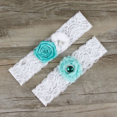 Garters & Garter Belts Women's Wedding Garter Belt 2 Pcs Set Lace Vintage Prom Bridal Garters - Turquoise - CV18DKYX4EY