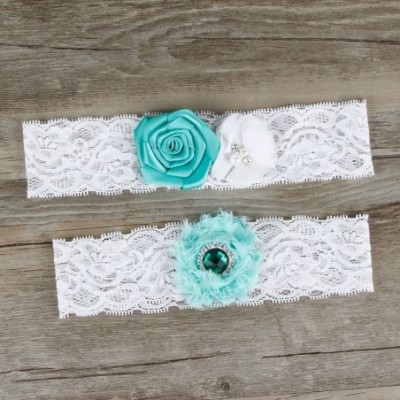 Garters & Garter Belts Women's Wedding Garter Belt 2 Pcs Set Lace Vintage Prom Bridal Garters - Turquoise - CV18DKYX4EY