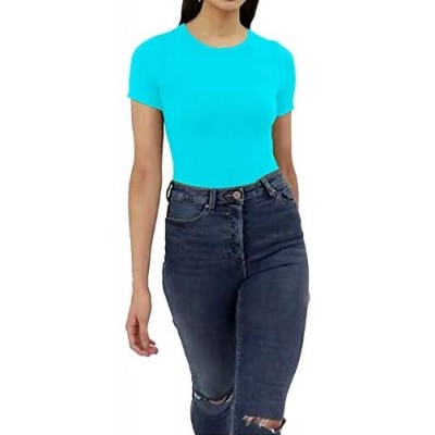 Shapewear Women's Sexy Short Sleeve Crew Neck Bodysuit Jumpsuits - Azure - CB18URIQN3O