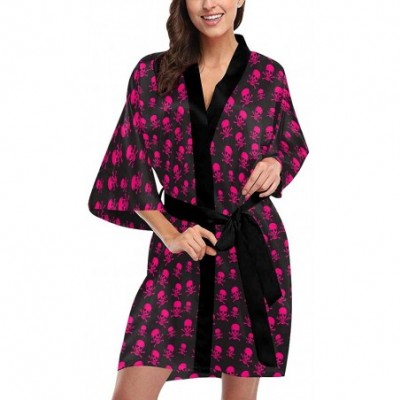 Robes Custom Pink Skull Women Kimono Robes Beach Cover Up for Parties Wedding (XS-2XL) - Multi 1 - CN18YEYTLYT