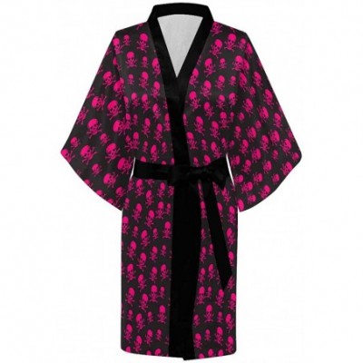 Robes Custom Pink Skull Women Kimono Robes Beach Cover Up for Parties Wedding (XS-2XL) - Multi 1 - CN18YEYTLYT