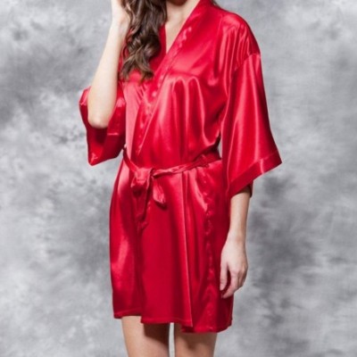 Thermal Underwear Night Gown Pajamas Womens Sexy Satin Sleepwear Lingerie Nightwear Underwear Night Gown Robe - Red - CZ18TQ0...