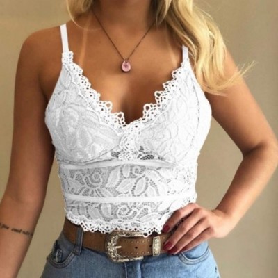 Camisoles & Tanks Women's Sexy Lace Bra Wireless Padded Bralette Deep V Plus Size Vest Crop V-Neck Underwear Camisole Racerba...