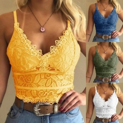 Camisoles & Tanks Women's Sexy Lace Bra Wireless Padded Bralette Deep V Plus Size Vest Crop V-Neck Underwear Camisole Racerba...