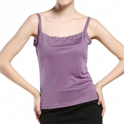 Camisoles & Tanks Pure Silk Knit Womens Lacy Camisole Tank Top - Purple - C1184QCYL5L