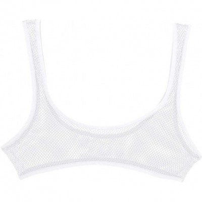 Camisoles & Tanks Women's Sheer Fishnet Bralette Deep U Camisole See Through Tank Crop Tops Clubwear - White - C319CM7QL4D