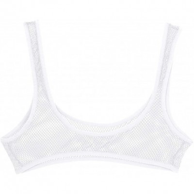 Camisoles & Tanks Women's Sheer Fishnet Bralette Deep U Camisole See Through Tank Crop Tops Clubwear - White - C319CM7QL4D