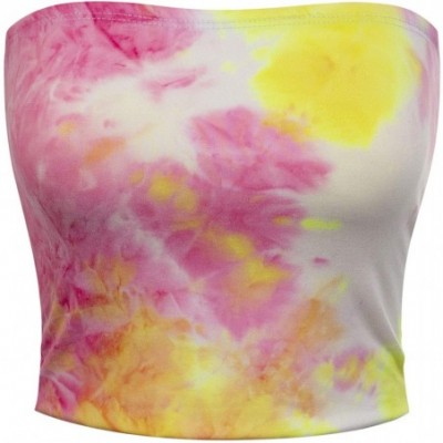 Camisoles & Tanks Women's Causal Strapless Cute Basic Solid SexyTube Top - B Yellow/ Fuchsia - CC190ZC5STX