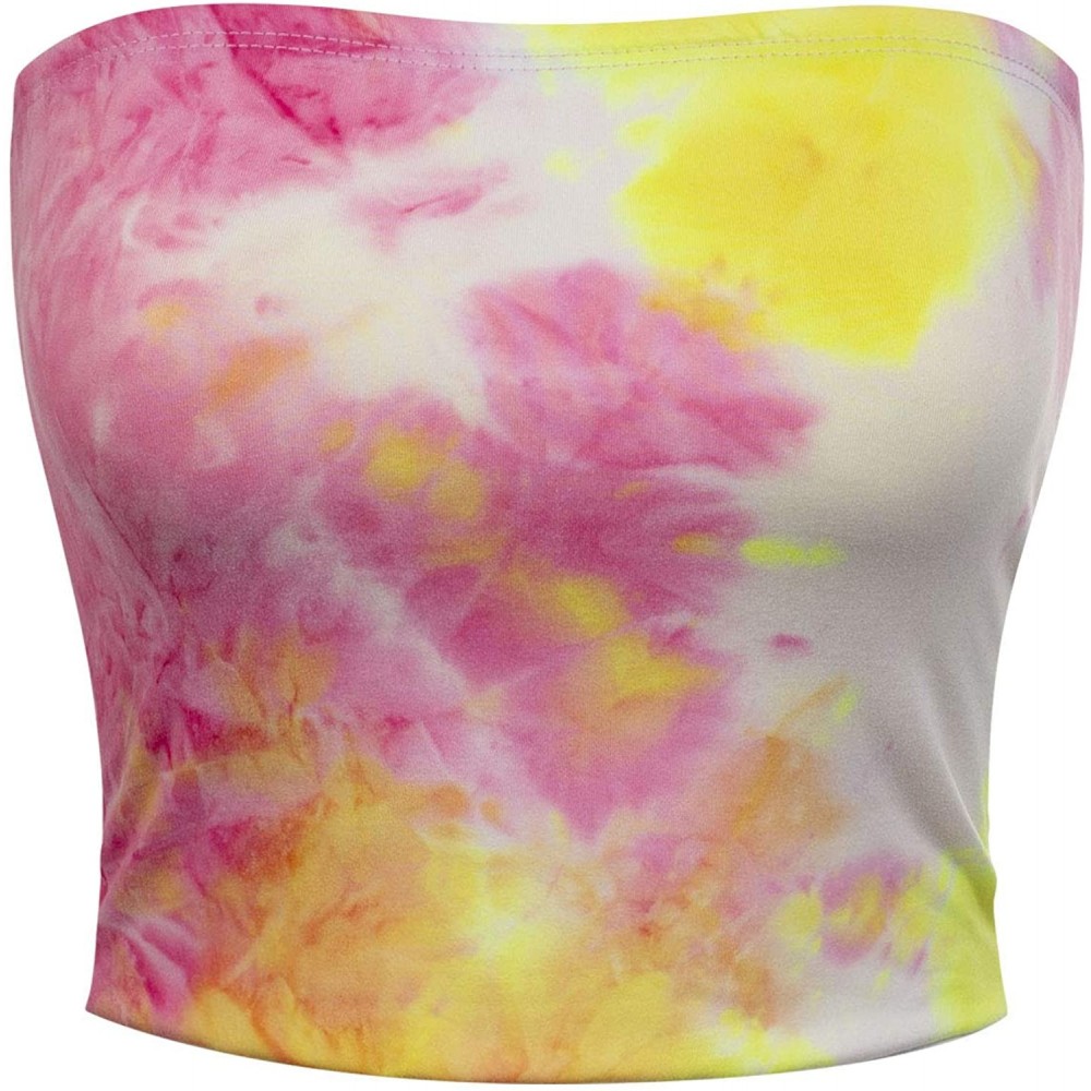 Camisoles & Tanks Women's Causal Strapless Cute Basic Solid SexyTube Top - B Yellow/ Fuchsia - CC190ZC5STX