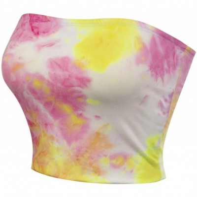 Camisoles & Tanks Women's Causal Strapless Cute Basic Solid SexyTube Top - B Yellow/ Fuchsia - CC190ZC5STX