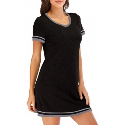 Nightgowns & Sleepshirts Women's Nightgown- Lace V-Neck Solid Color Nightshirt Short Sleeves Simple Sleepdress Comfortable Mo...