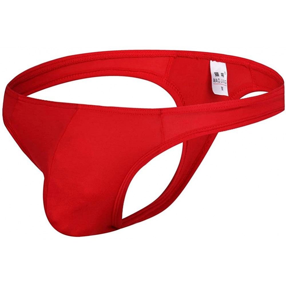 G-Strings & Thongs Hot Men's Thong Underwear Mens Underwear Showing Off Bubble Butt - Red - CY18ZILENKT