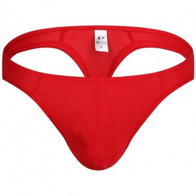 G-Strings & Thongs Hot Men's Thong Underwear Mens Underwear Showing Off Bubble Butt - Red - CY18ZILENKT