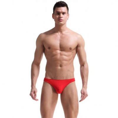 G-Strings & Thongs Hot Men's Thong Underwear Mens Underwear Showing Off Bubble Butt - Red - CY18ZILENKT