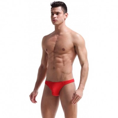 G-Strings & Thongs Hot Men's Thong Underwear Mens Underwear Showing Off Bubble Butt - Red - CY18ZILENKT