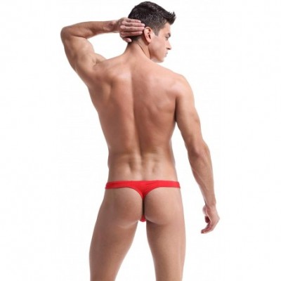 G-Strings & Thongs Hot Men's Thong Underwear Mens Underwear Showing Off Bubble Butt - Red - CY18ZILENKT