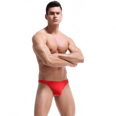 G-Strings & Thongs Hot Men's Thong Underwear Mens Underwear Showing Off Bubble Butt - Red - CY18ZILENKT