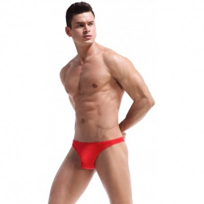 G-Strings & Thongs Hot Men's Thong Underwear Mens Underwear Showing Off Bubble Butt - Red - CY18ZILENKT