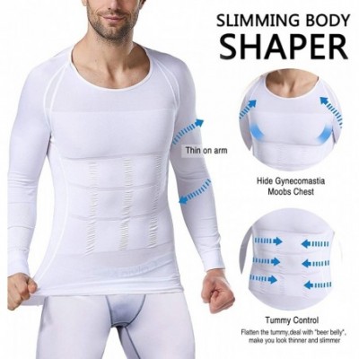 Undershirts Mens Body Shaper Tummy Control Slimming Vest Gynecomastia Undershirt Shapewear Compression Top - White - CB194HQS6S4