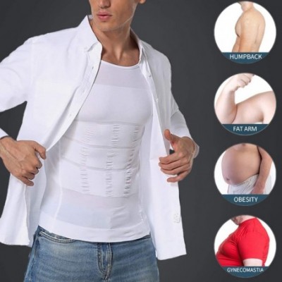 Undershirts Mens Body Shaper Tummy Control Slimming Vest Gynecomastia Undershirt Shapewear Compression Top - White - CB194HQS6S4