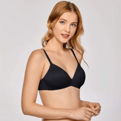 Bras Women's Full Coverage Lightly Lined Seamless Wireless T Shirt Bra - Black - C018LX4TL0G