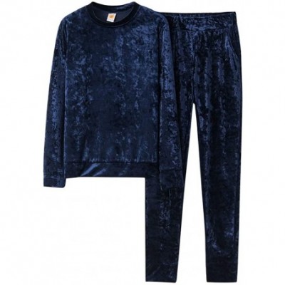 Thermal Underwear Women 2 Piece Outfits Velvet Sweatshirt +Jogger Pants Casual Solid Tracksuit - Blue - CI18AEDCEZE