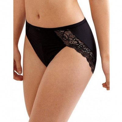 Panties Women's Lace Desire Microfiber Hi-Cut Brief - Black W/Black Lace - C1189X04YII