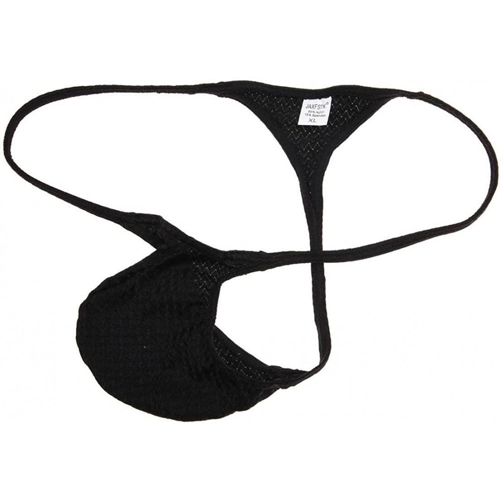 G-Strings & Thongs Men Drawnwork Micro Thong Underwear Adonis Bulge Pouch Bikin Trunks Sports Tanga - Black - CZ18H4YAKR2