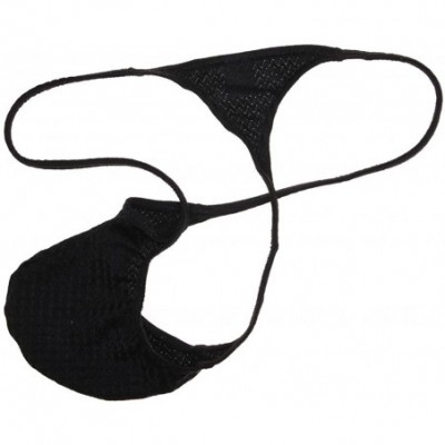 G-Strings & Thongs Men Drawnwork Micro Thong Underwear Adonis Bulge Pouch Bikin Trunks Sports Tanga - Black - CZ18H4YAKR2