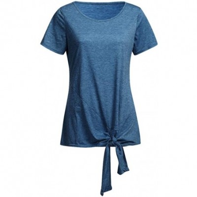 Nightgowns & Sleepshirts Women's Comfy Casual Long Sleeve Side Twist Knotted Tops Blouse Tunic T Shirts - Blue - CP195NHGH4N