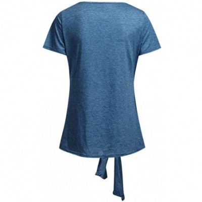 Nightgowns & Sleepshirts Women's Comfy Casual Long Sleeve Side Twist Knotted Tops Blouse Tunic T Shirts - Blue - CP195NHGH4N