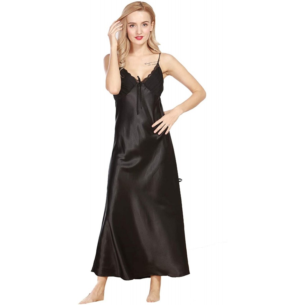 Nightgowns & Sleepshirts Womens Spaghetti Straps Sleepwear Long Nightgowns Pajama Dress Homewear - Black - CD18T6YLL9X