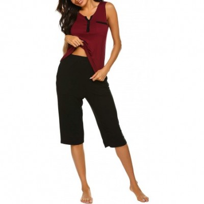 Sets Womens Pajama Set Tank with Capri Pants Pjs Sleepwear Sets - Wine Red - CS18R8R8ISI