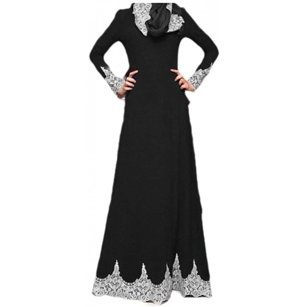 Robes Women's Classy Dubai Trendy Islamic Embroidered Muslim Kaftan - Black - CJ190N85Q0R