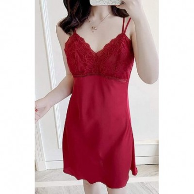 Robes Loungewear Spaghetti Strap Sleepdress 2 Pieces Outfits Satin Bath Robes - Red - CY19CSS5ESO