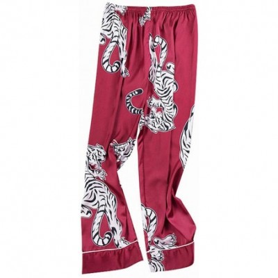 Sleep Sets Men Sleepwear Bottoms Men Silk Pajamas Print Long Sleep Pants Man Polyester Appliques Trousers - Wine - CI194XCUWY3