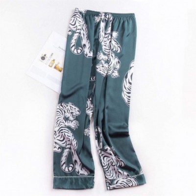 Sleep Sets Men Sleepwear Bottoms Men Silk Pajamas Print Long Sleep Pants Man Polyester Appliques Trousers - Wine - CI194XCUWY3