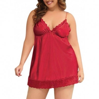 Baby Dolls & Chemises Lingerie Sexy Plus Size Nightdress Temptation Adult Underwear M-XXXXXXL - Red - C1197HW9QTX