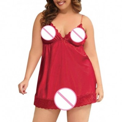 Baby Dolls & Chemises Lingerie Sexy Plus Size Nightdress Temptation Adult Underwear M-XXXXXXL - Red - C1197HW9QTX