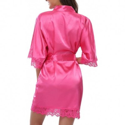 Robes Women's Short Satin Robe Lace Trim Bride and Bridesmaid Dressing Gown Wedding Party Night Gown - Rose - CM196848III